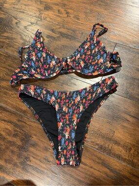 Black Floral Two-Piece Bikini Set